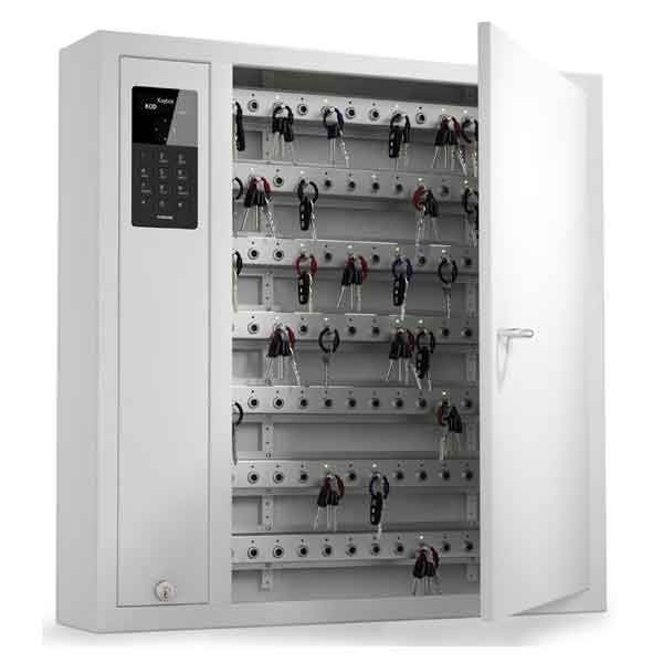 Woman selects a key from a Key Box System