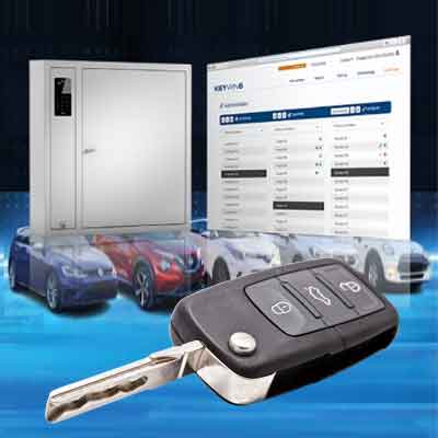 Woman selects a key from a Key Box System